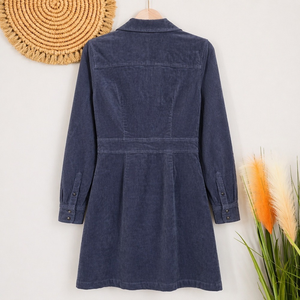 QUINCE NEW Nightshadow Blue Organic Stretch Corduroy Shirt Dress SZ Small Preppy - Picture 3 of 12